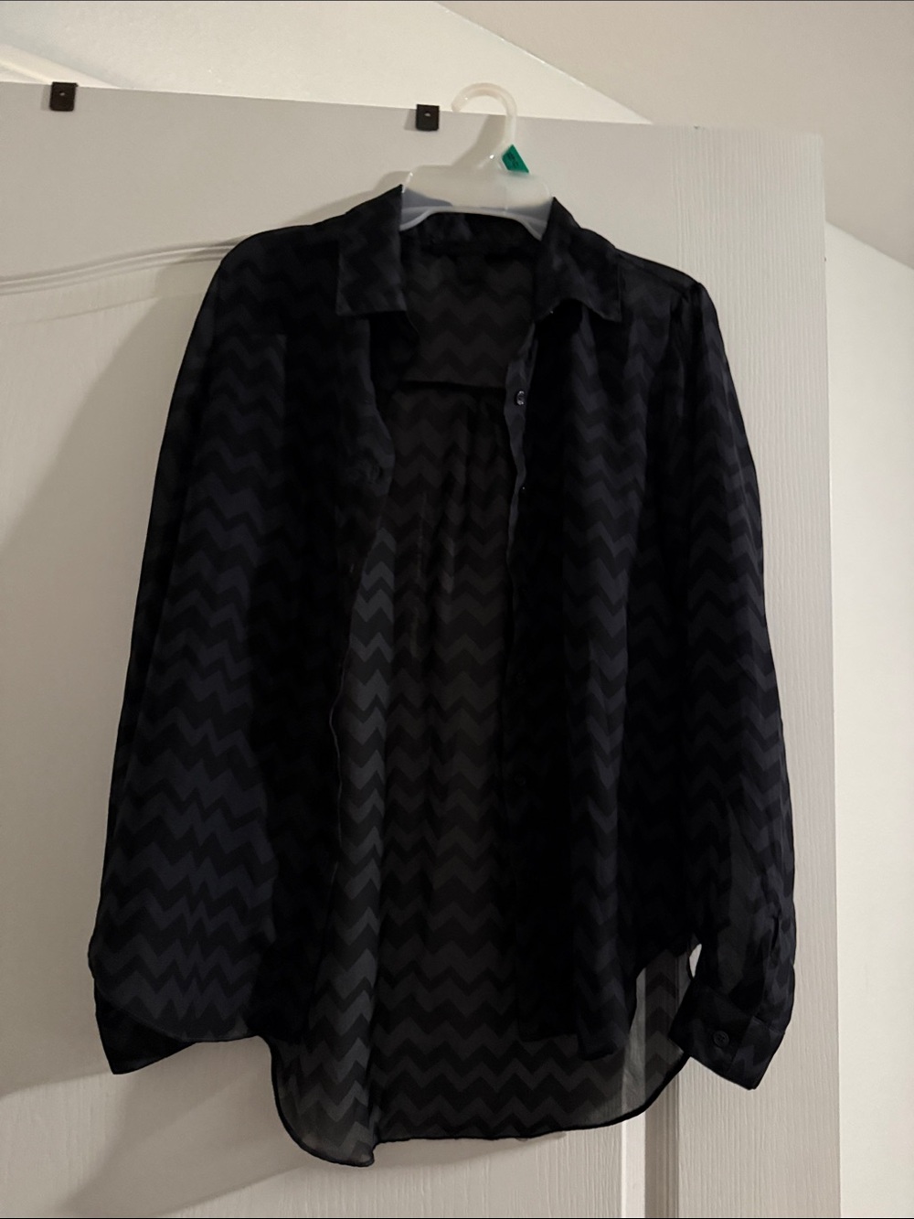 Black Chevron Sheer Button-Down Shirt